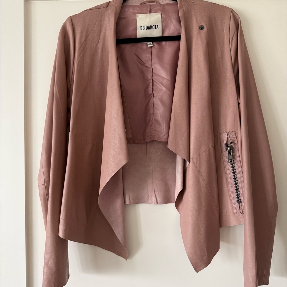 BB Dakota Pink Leather Jacket with Waterfall Collar